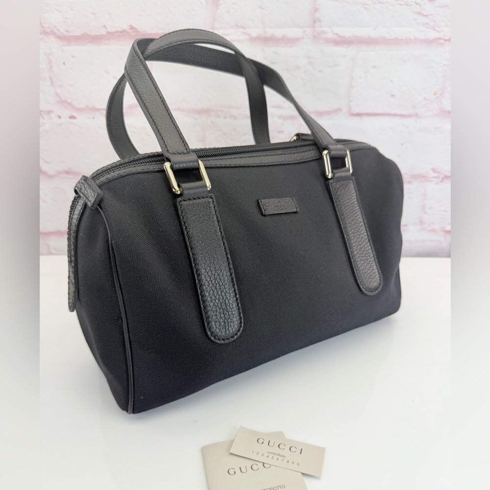 Gucci Black Canvas Top Handle Boston Bag